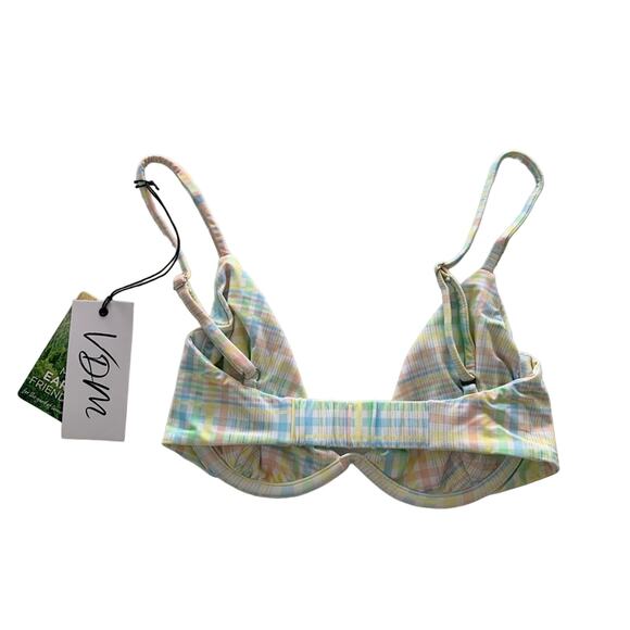 VDM Revolve Isla White Pastel Plaid Print Underwire Swimwear Bikini Top Sm - Picture 4 of 7